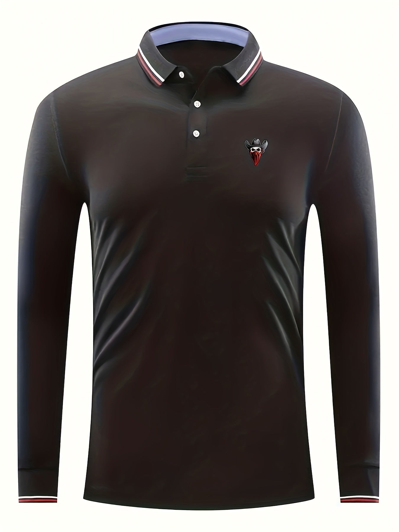 Skull Print Men's Lightweight Long Sleeve Polo
