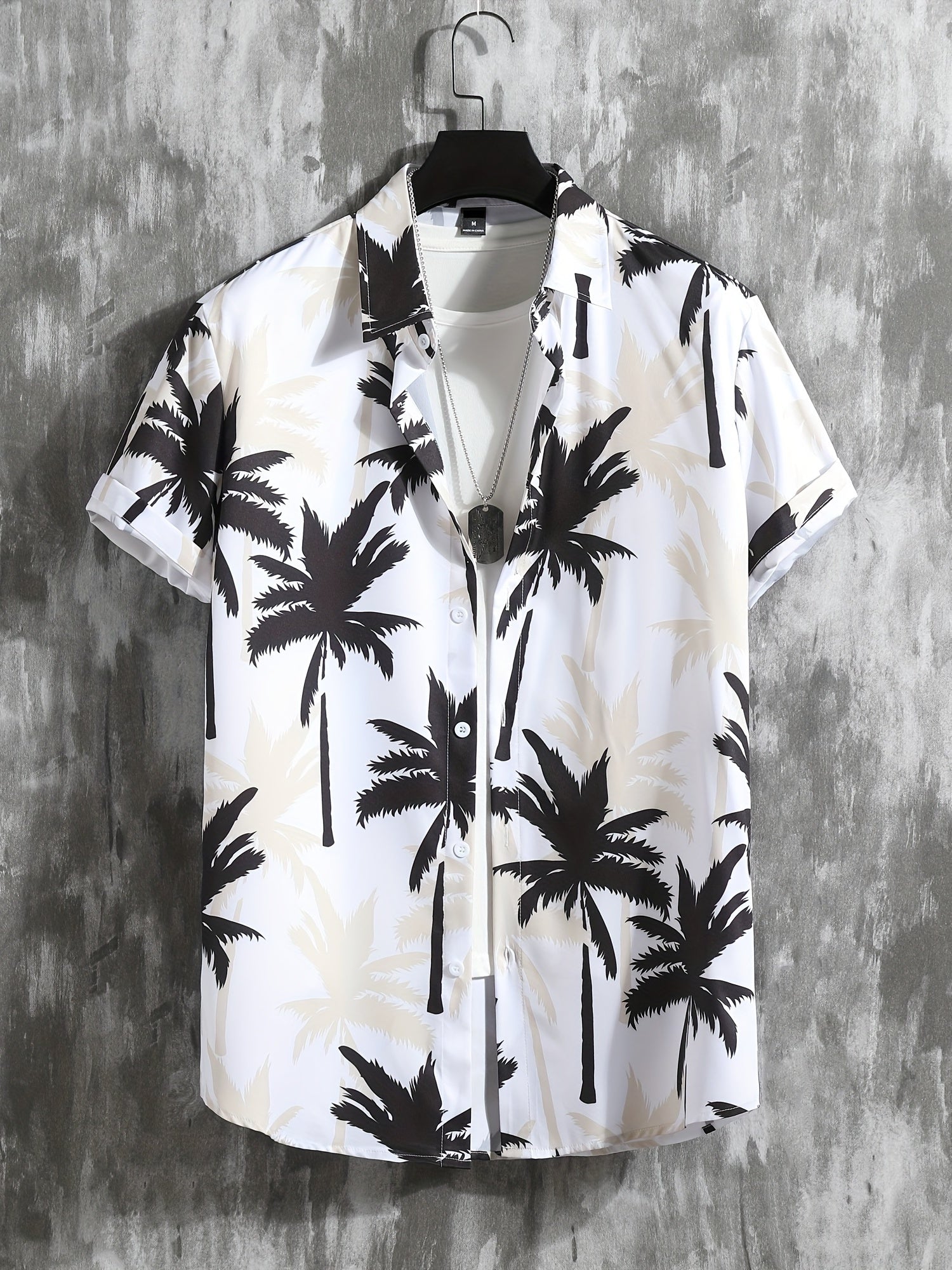 Coconut Tree Print Men's 2Pcs Casual Hawaiian Shirt & Shorts Set