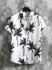 Coconut Tree Print Men's 2Pcs Casual Hawaiian Shirt & Shorts Set