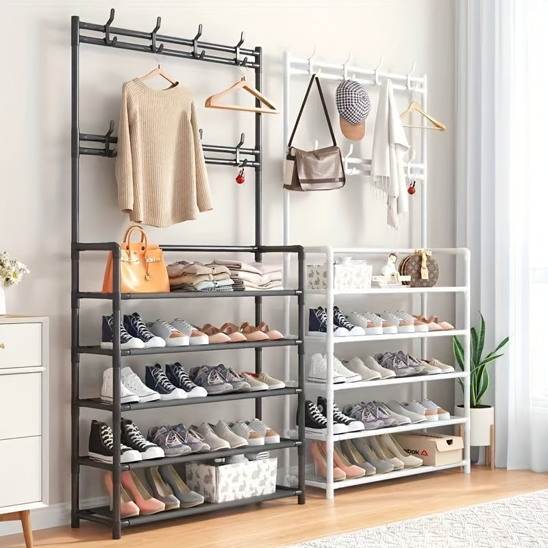 Coat Rack Shoe Storage Shelf Vertical Hanging Clothes Stand Hats Coats Balcony