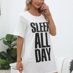 Letter Print NightDress Short Sleeve Pajama Dress