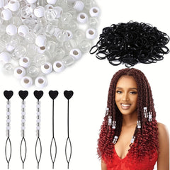 100 Beads Set + 2 Quick Beaders + 500 Mini Elastic Bands for Kids Hair Braids