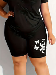 Plus Size Women's Butterfly Print High Rise Biker Shorts