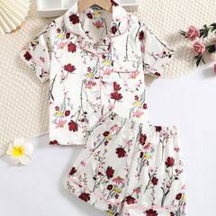 2pcs Girls Floral Pattern Satin Loungewear