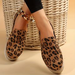 Leopard Print Espadrille Slip On Platform Loafers