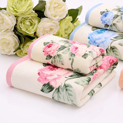 2pcs Flower Pattern Towel Set Soft Hand Bath Towel Absorbent Towels For Bathroom