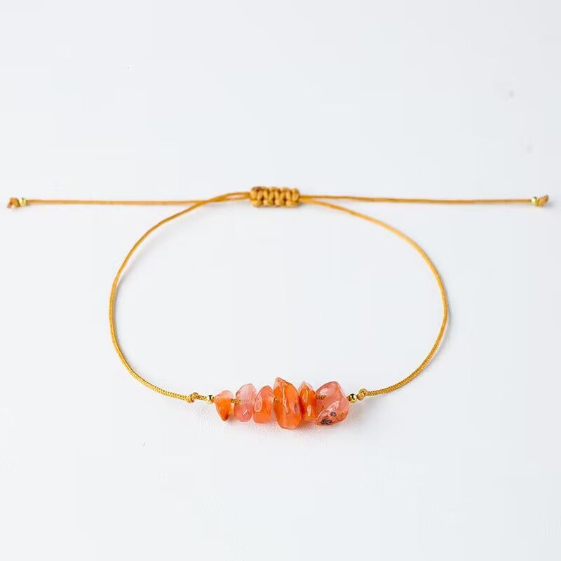 Natural Crystal Gravel Raw Stone Bracelet with Rope