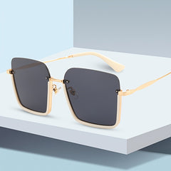Hip Hop Style Sunglasses Square Rimless Lenses Golden Metal Frames