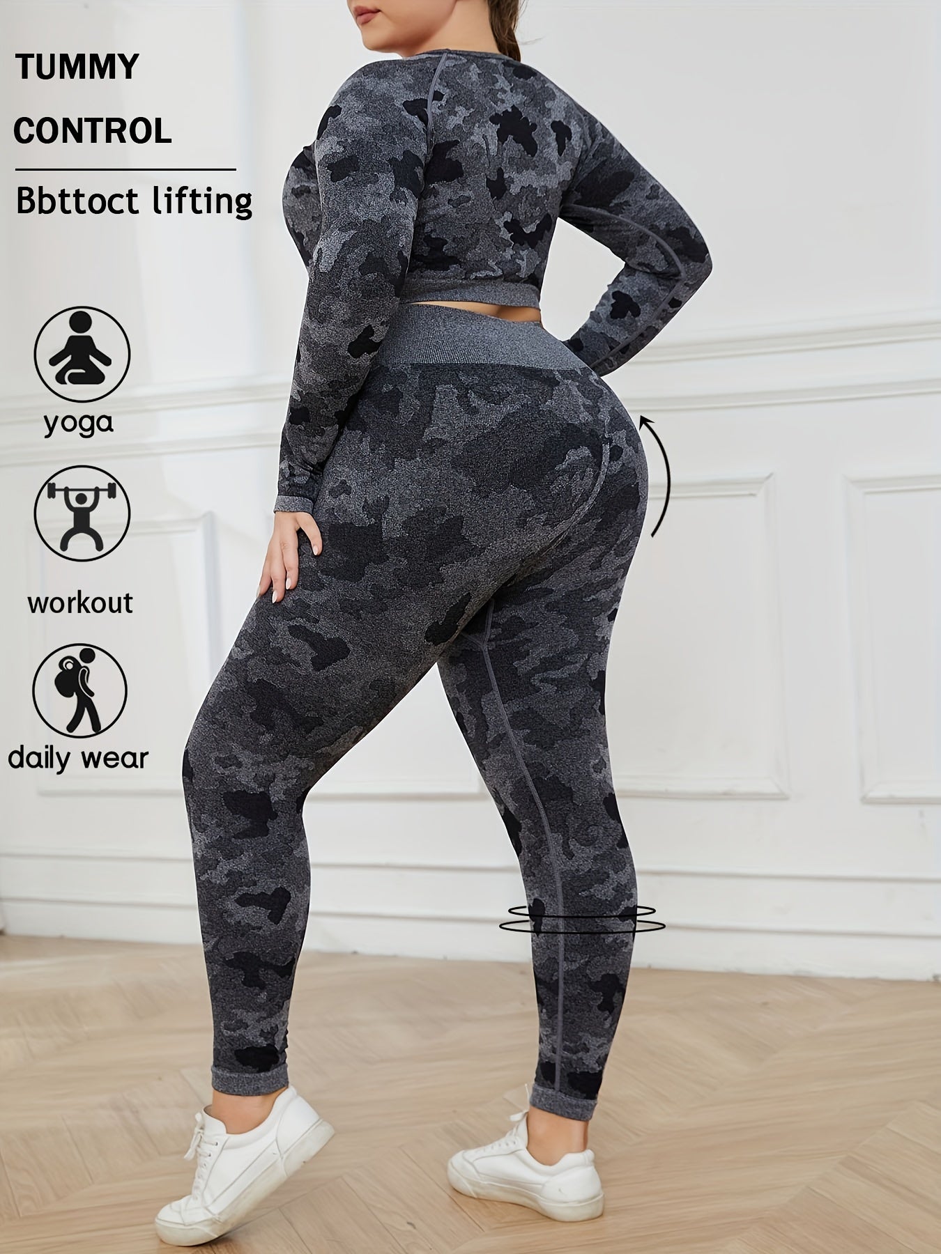 Camo Print Crop Top & Leggings Yoga Outfit Set