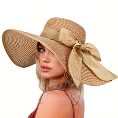 Wide Brim Floppy Sun Hat Bowknot Decor Beach Hats Straw Hats For Women
