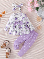 Baby Girls Floral Print Top & Pants Set For Spring And Autumn