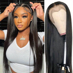 Straight 13x4 Transparent Lace Front Human Hair Wigs 180 Density Pre Plucked