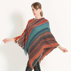 Bat Sleeve Pullover Striped Shawl Knit Wrap for Women