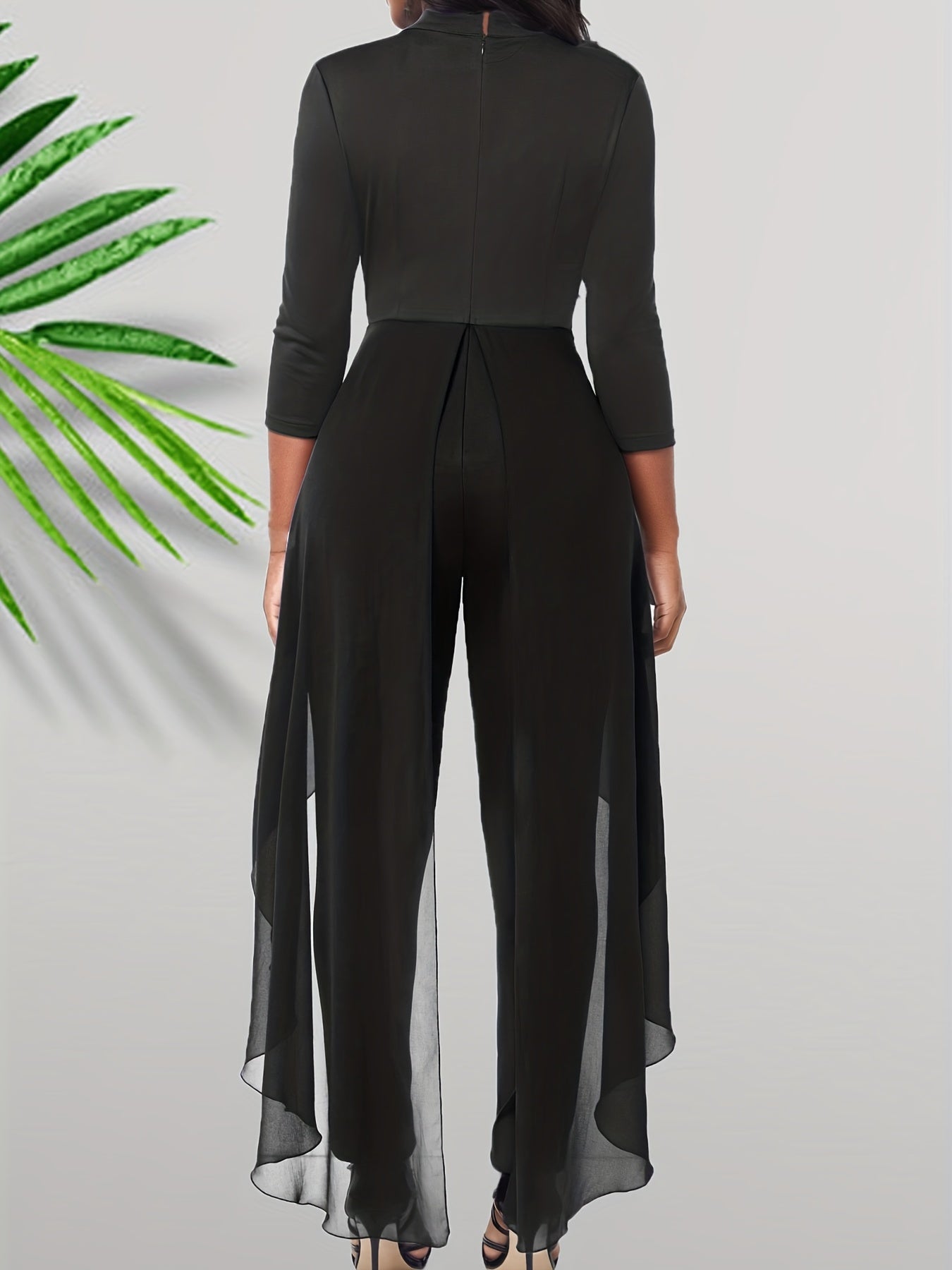 Solid Crew Neck Cut Out Jumpsuit Casual Long Sleeve Waist Splicing Jumpsuit