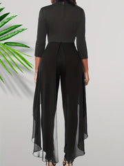 Solid Crew Neck Cut Out Jumpsuit Casual Long Sleeve Waist Splicing Jumpsuit