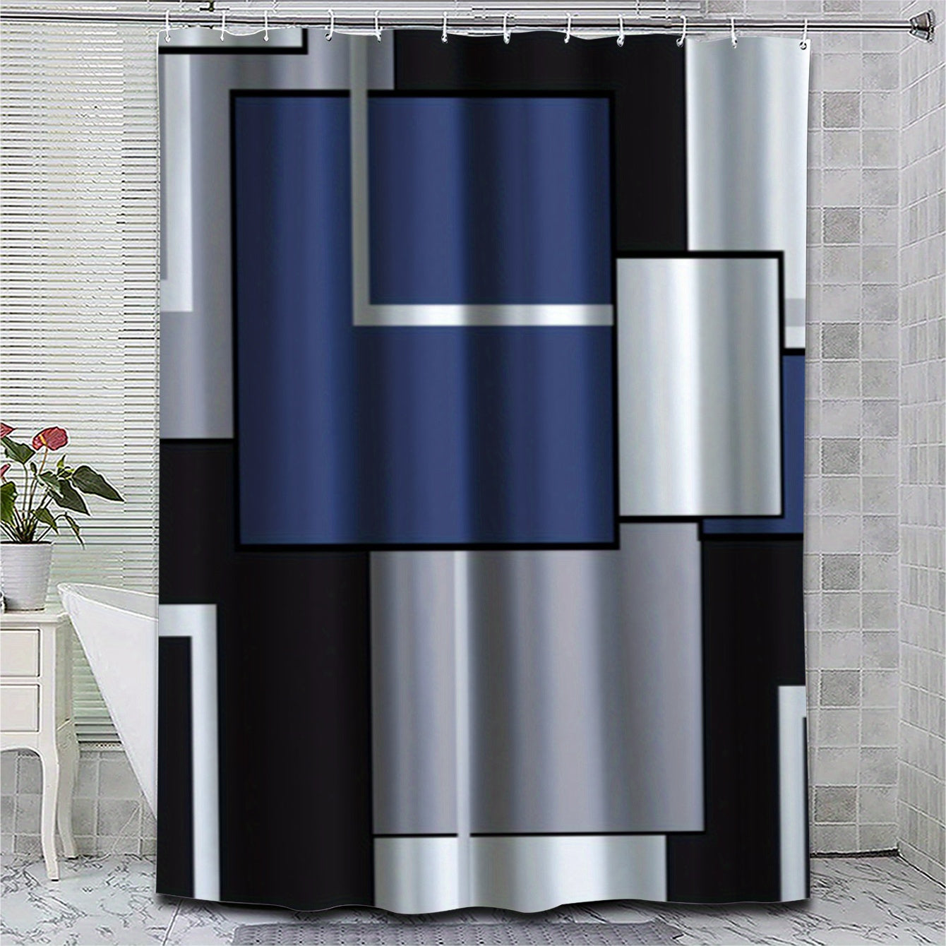 Abstract Plaid Shower Curtain Waterproof Fabric Bathroom Decor