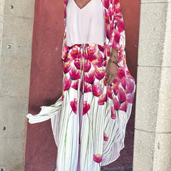 Floral Print Kimono Cover Up & Straight Leg Pants 2 Piece Swimsuit