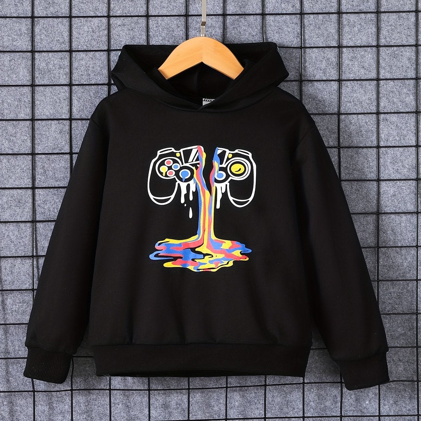 Boys Gamepad Print Hooded Sweatshirt for Spring Fall