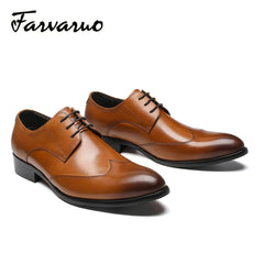 FARWARWO Wingtip Leather Oxford Shoes Pointed Toe Formal Dress Shoes Light Brown