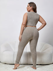 Women's Plus Ribbed Tank Top & Drawstring Pants 2pcs Outfits Set