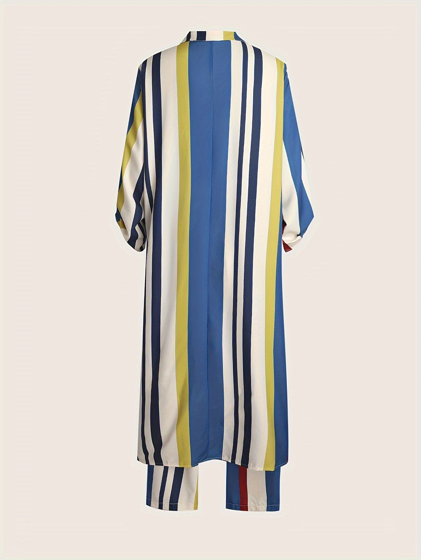 Women's Plus Size Striped Long Sleeve Shirt & Wide Leg Pants Outfit Set