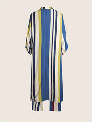 Women's Plus Size Striped Long Sleeve Shirt & Wide Leg Pants Outfit Set