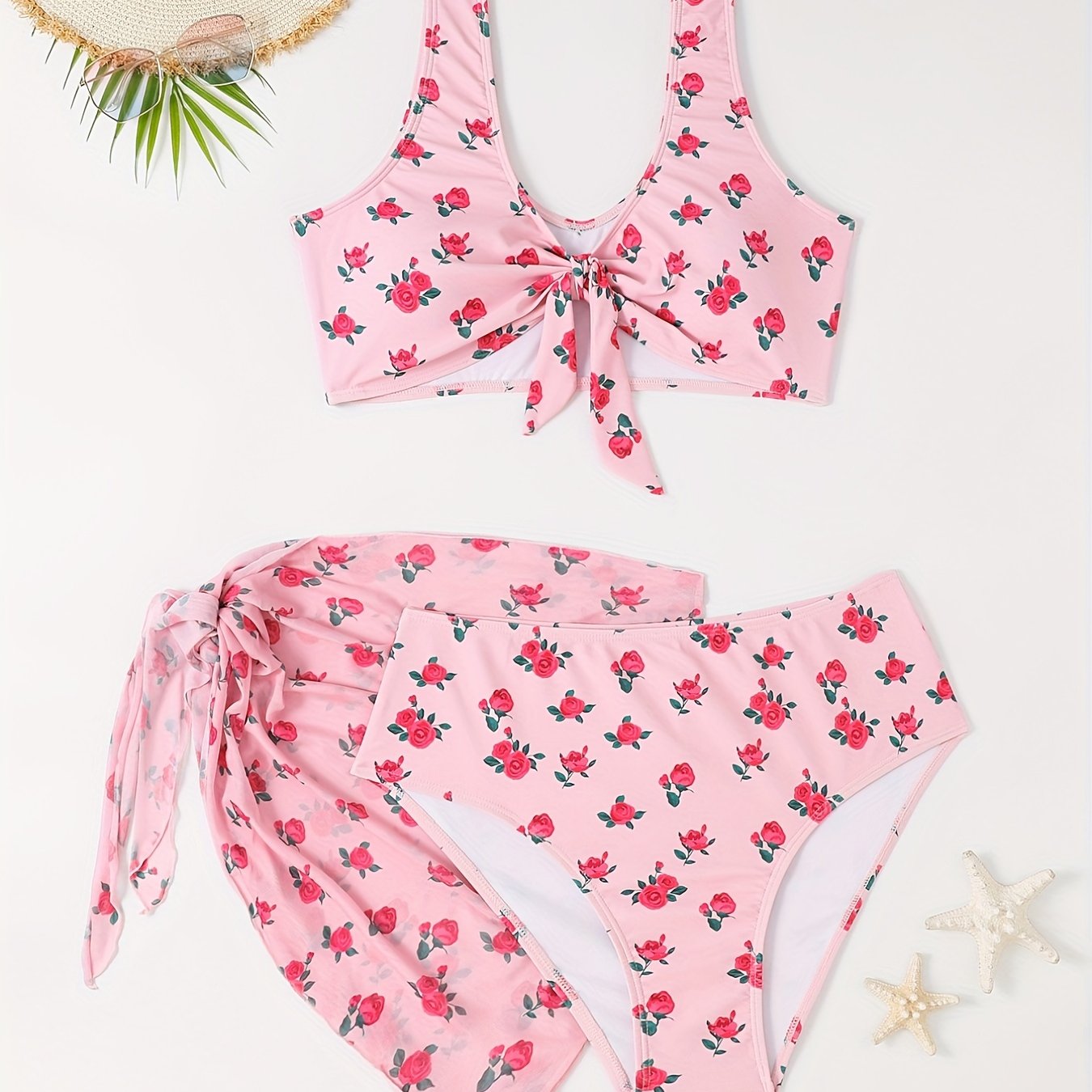 Floral Print Bikini & Cover Up Skirt Set