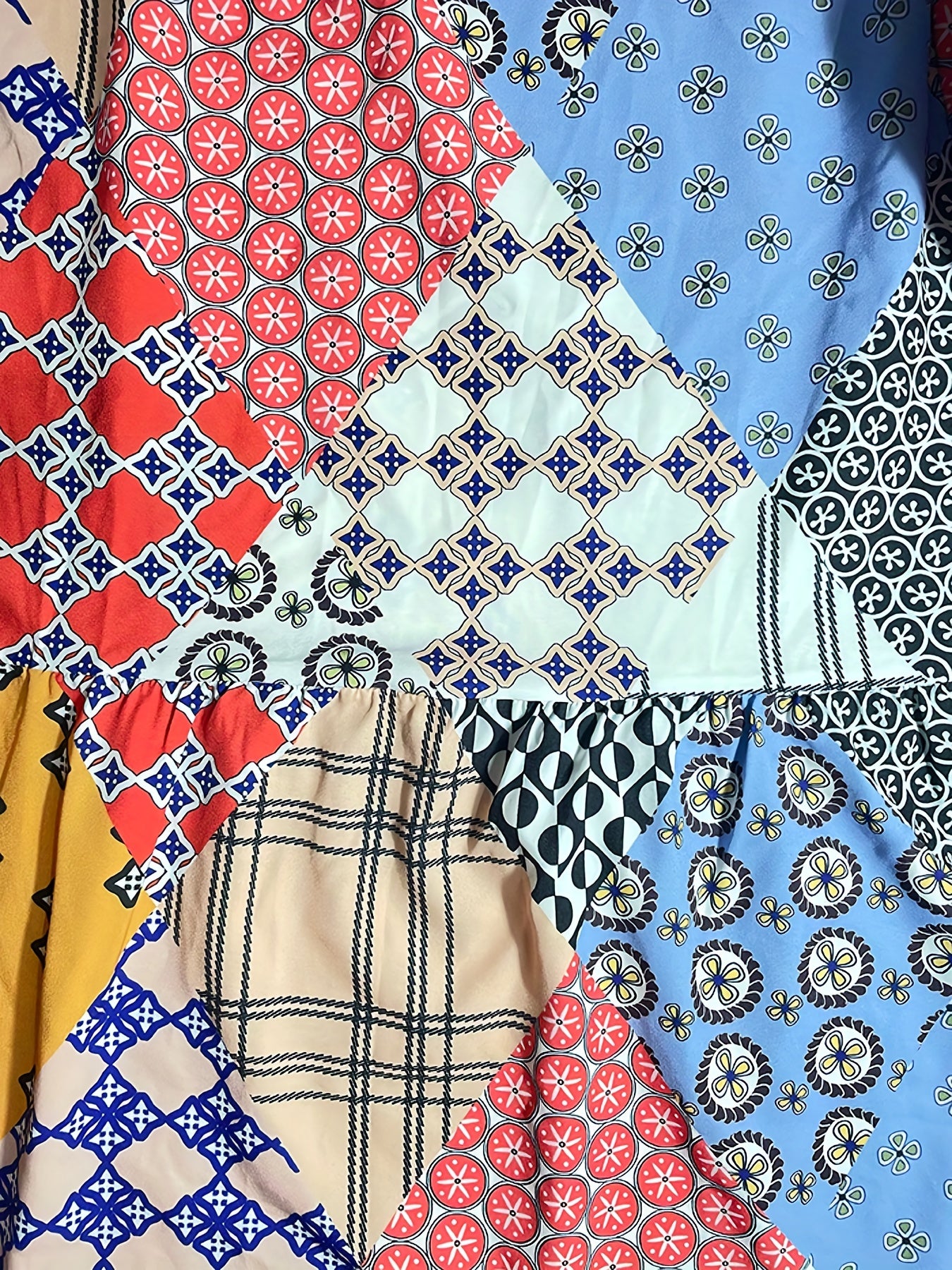 Patchwork Print High Rise Smock Maxi Skirt