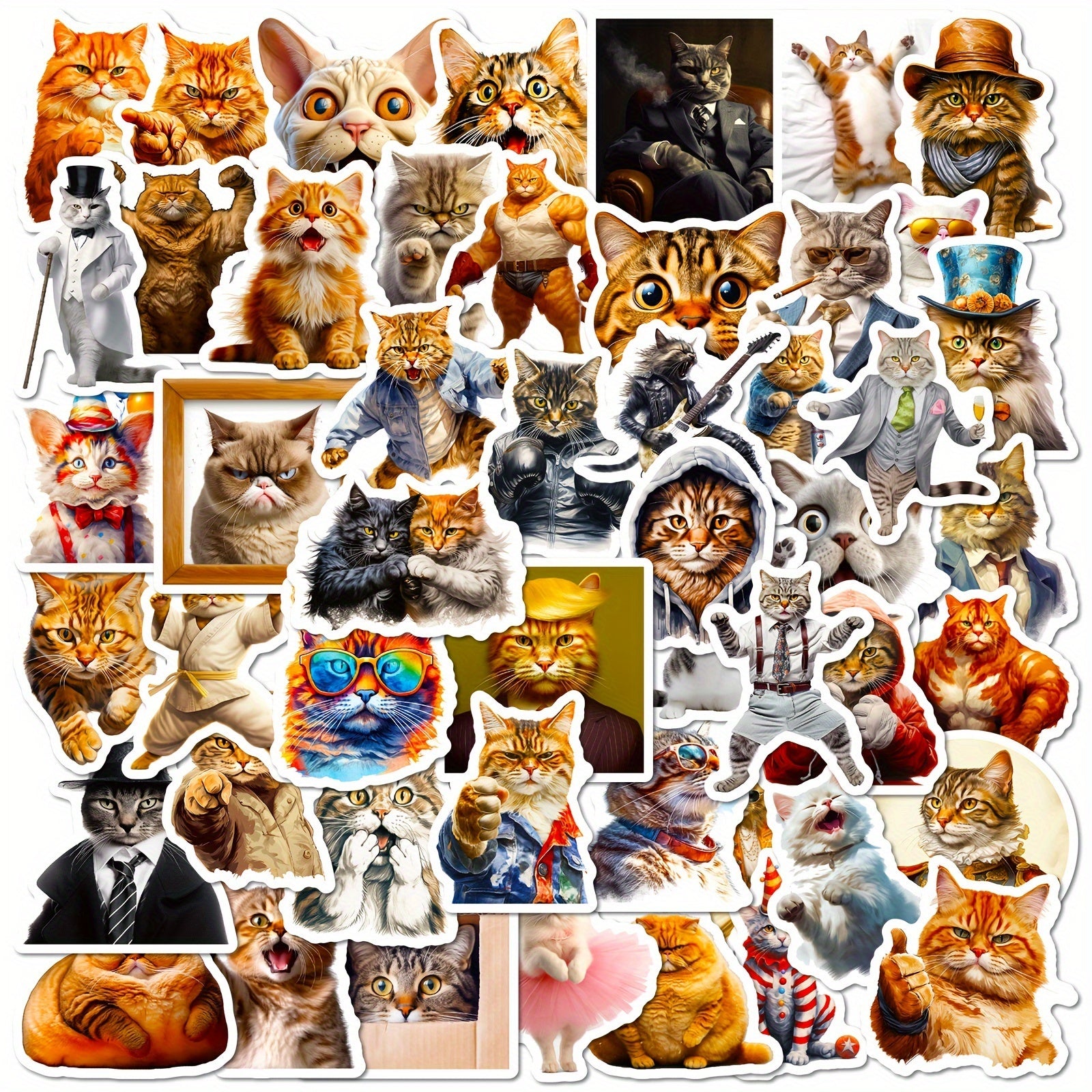 50pcs Funny Cat Head Stickers Laptop Helmet Water Cup Decorative Stickers