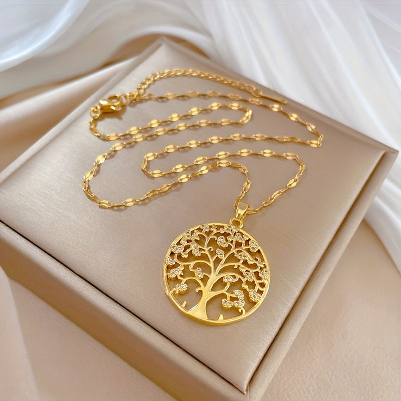 Golden Tree Pendant Necklace Retro Clavicle Chain Non-fading Jewelry