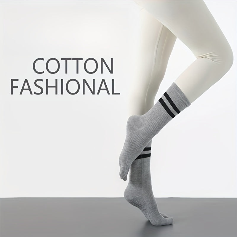 2 Pairs Women's Non slip Medium Tube Yoga Pilate Socks Soft Comfortable