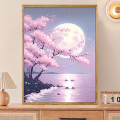 Cherry Flowers Moon River Diamond Painting DIY Adult Round Home Decor