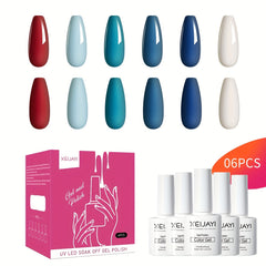 6 Colors Gel Nail Polish Starter Kit Red Collection No Wipe Set