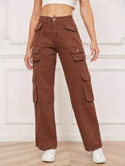 Brown Cargo Pants Straight Legs Loose Fit Denim Y2K & Kpop Style