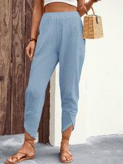 Minimalist Elastic Waist Carrot Pants Solid Color Casual Women's Clothing