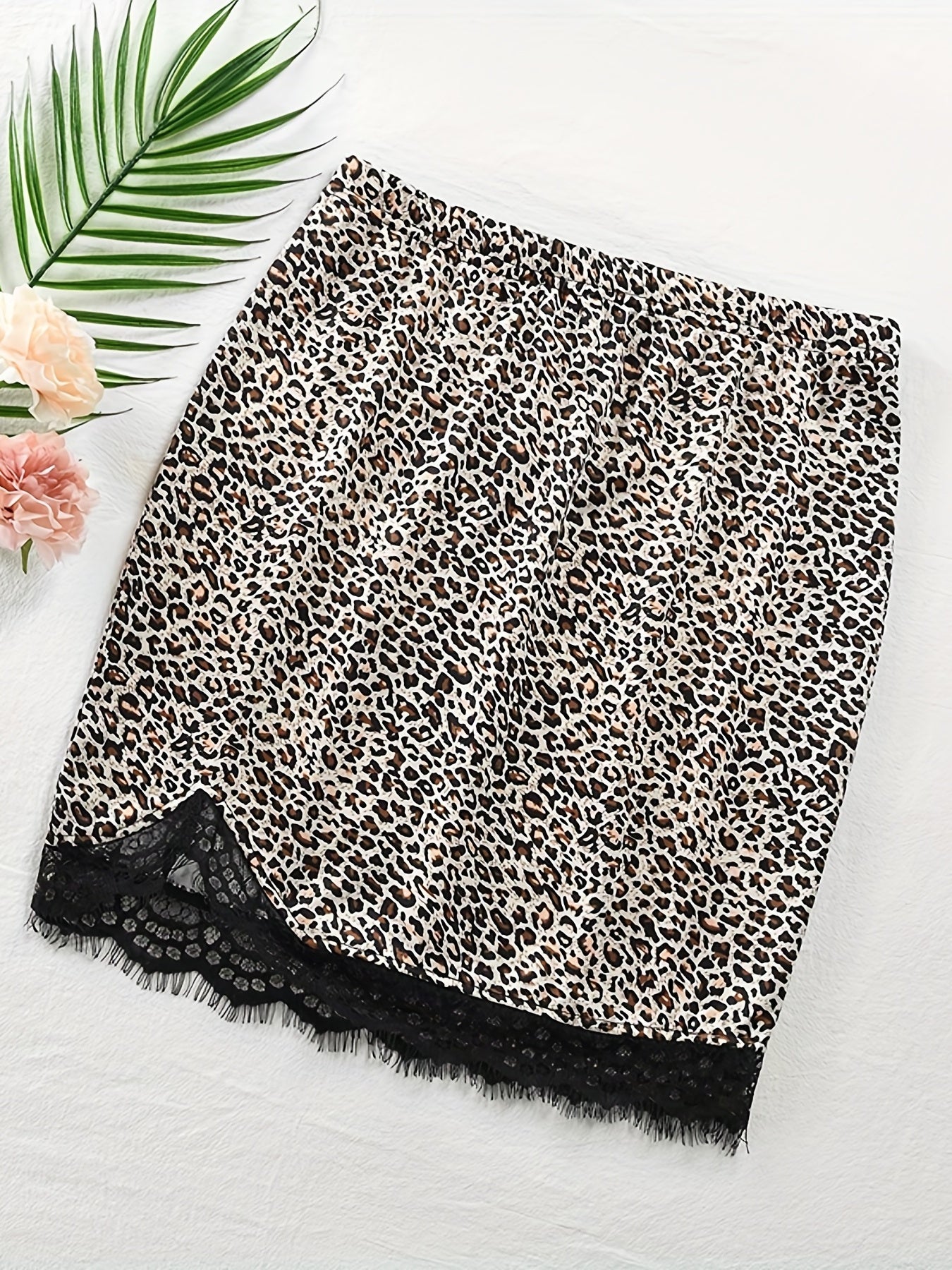 Snake Skin Print Lace Trim Skirt Sexy Slim Elastic Waist Skirt