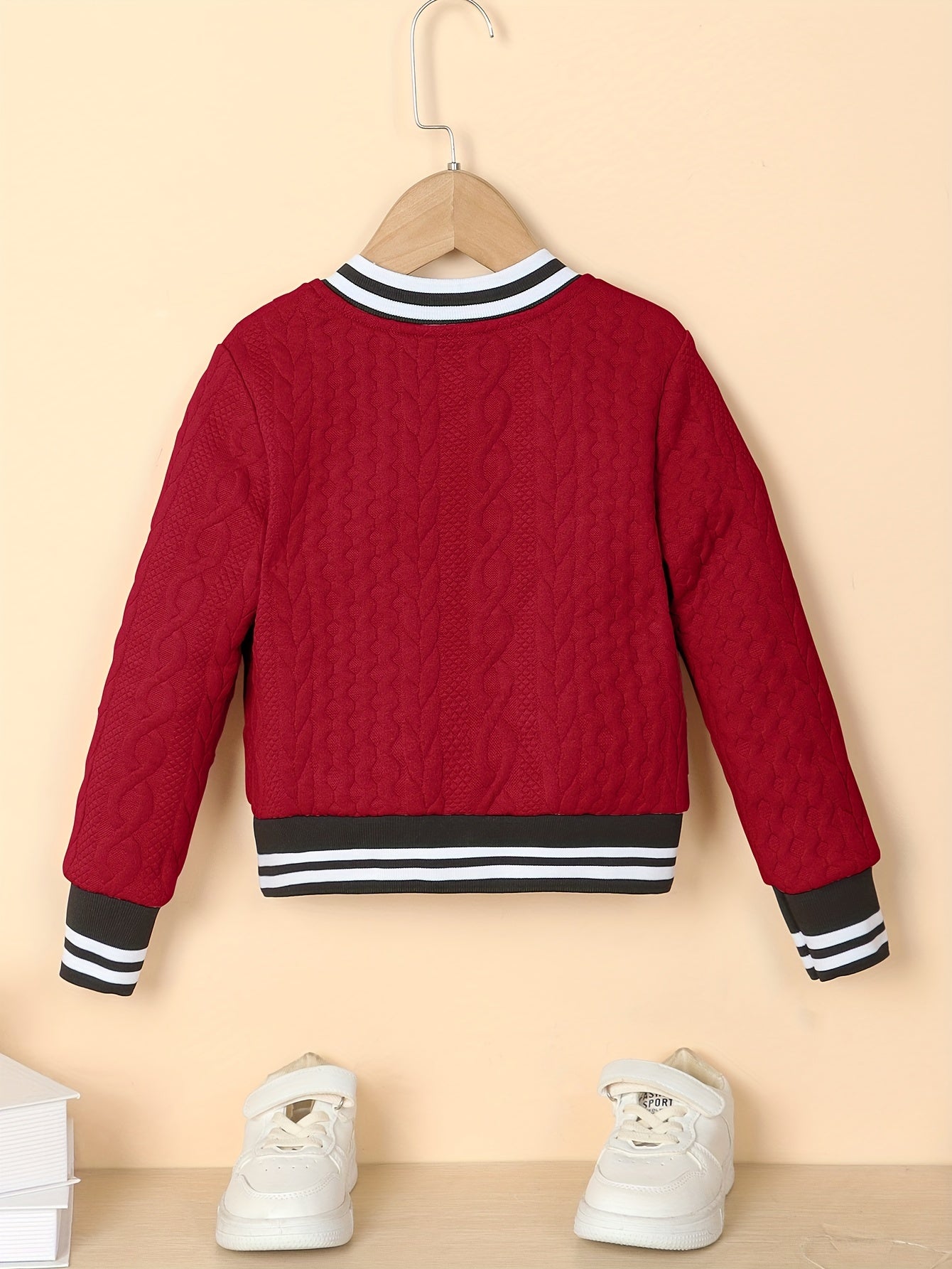 Kid Girls' Striped Baseball Jacket Zip Up Varsity Style
