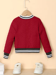 Kid Girls' Striped Baseball Jacket Zip Up Varsity Style