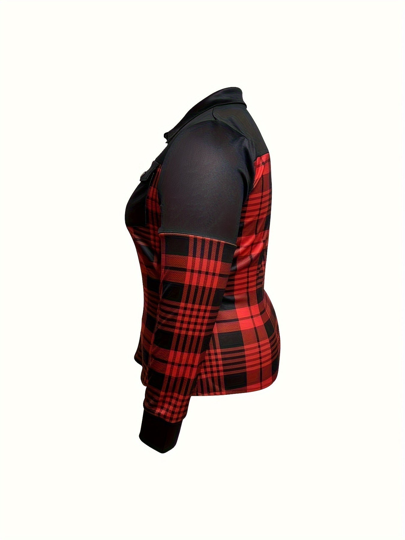 Women's Plus Colorblock Plaid Print Button Up Shirt Top