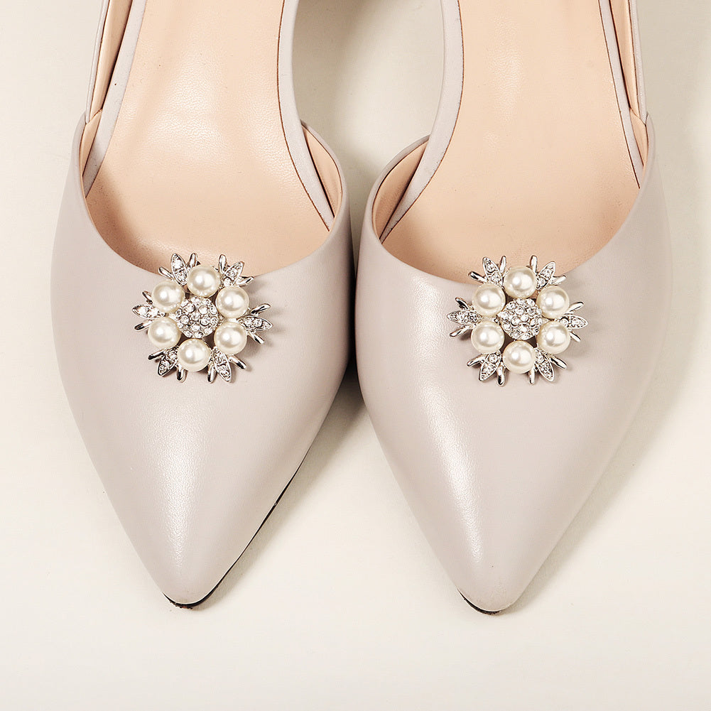 Crystal Rhinestone Pearl Shoe Clips Floral DIY Shoe Buckle Wedding Party