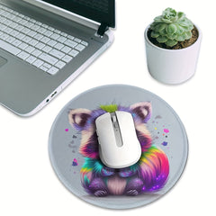 Rainbow Raccoon Mouse Pad Round Non Slip Rubber Base Mousepad