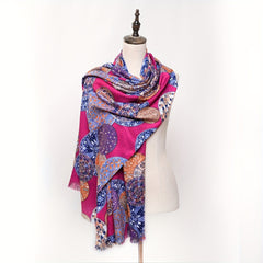 Geometric Retro Printed Shawl Wrap Fringed Warm Shawl Cape For Women