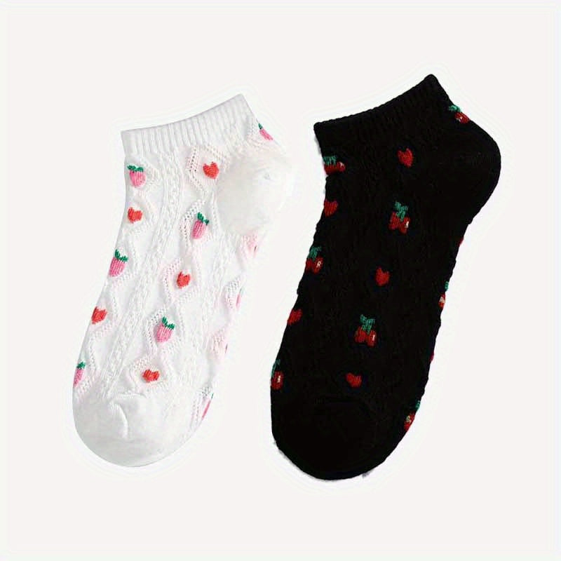 5 Pairs Girls Kids Cartoon Fruit Floral Socks Low Cut Ankle Socks