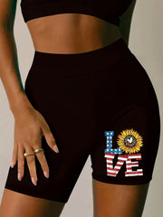 Colorful Letter Print High Rise Biker Shorts