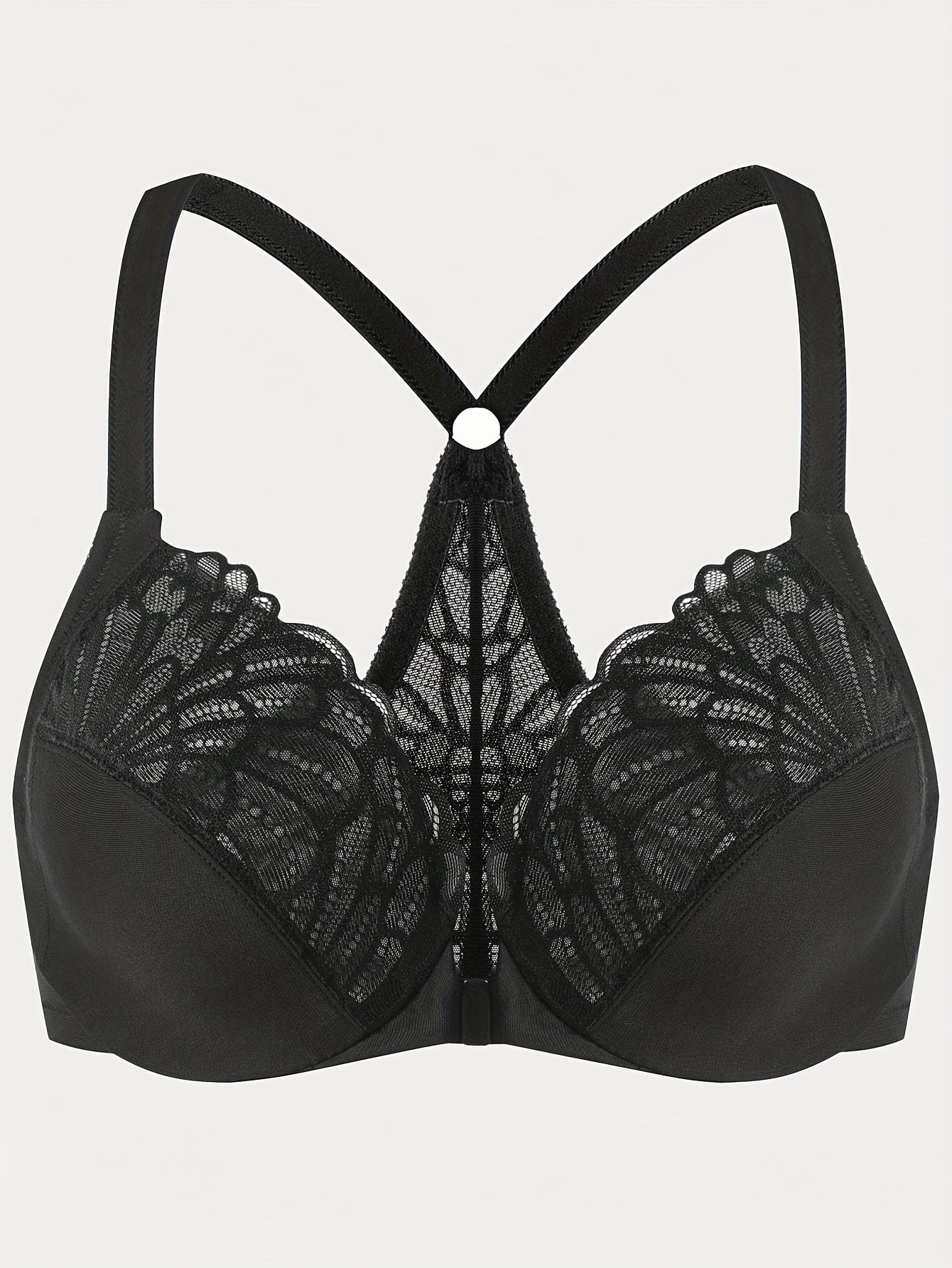 Bra Women's Lace Closure Front Racer Back Full Cover Underwire Bra