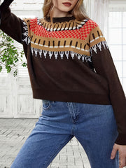 Geometric Print Round Neck Plus Size Sweater
