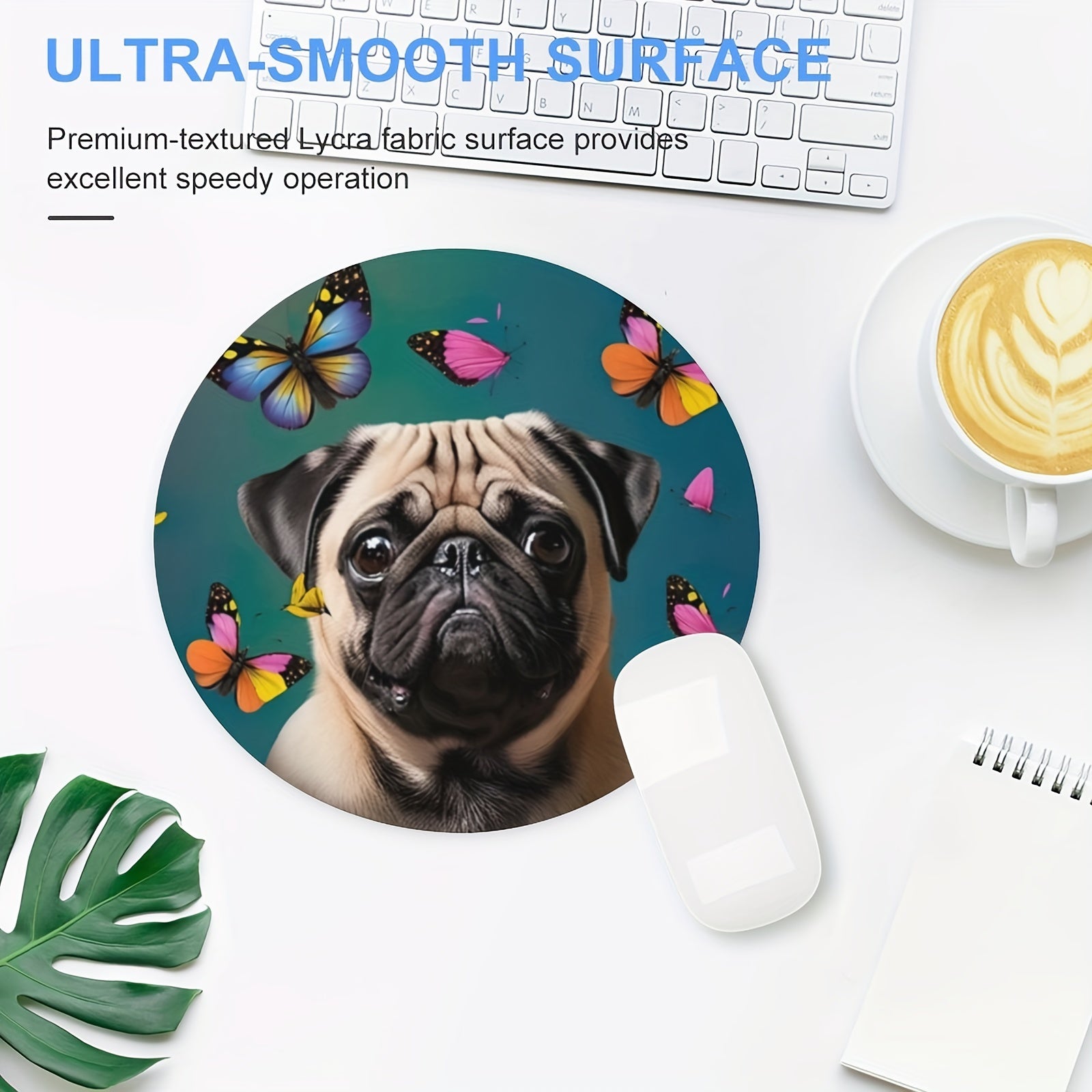 Pug Gaming Mouse Pad for Women - Round Non-slip Rubber Mouse Mat