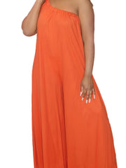 One Off Shoulder Jumpsuit Loose Casual High Stretch