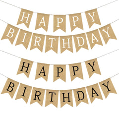 Happy Birthday Burlap Tuxedo Flag Party Pull Banner