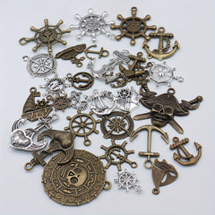 30pcs Mixed Pirate Series DIY Jewelry Pendants Retro Alloy Anchor Rudder Compass
